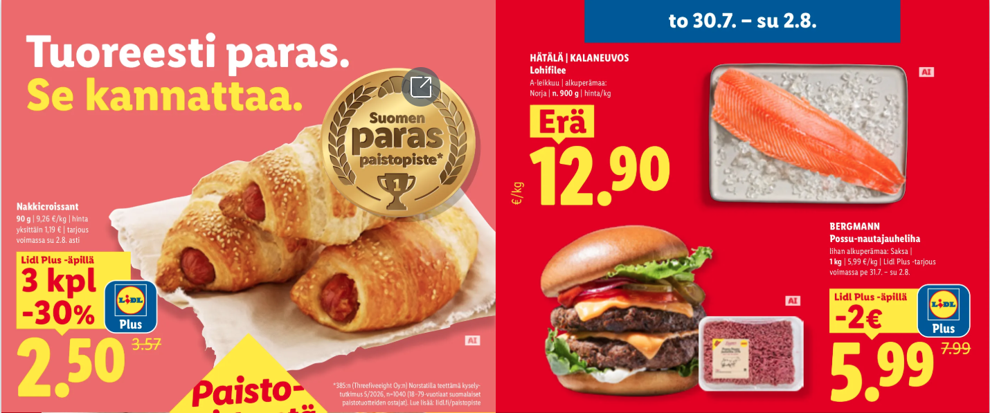 Lidl merkitsee tekoälyllä tuotetut kuvat AI actin mukaisesti.