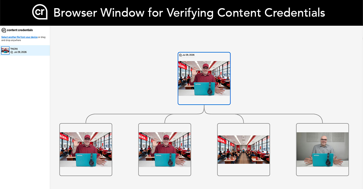 Content Credentials sivusto näyttää kuvasta sen aiemmat versiot ja tekoälyn käytön.